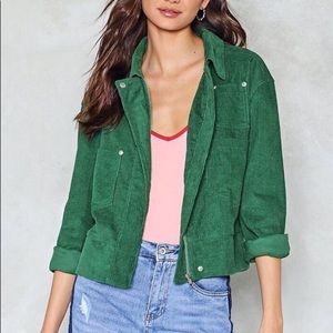 Nasty Gal green corduroy moto jacket